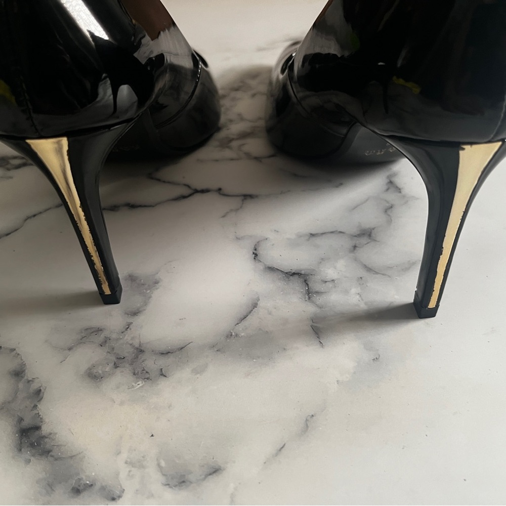 Zara Black Patent Heels Gold Strip